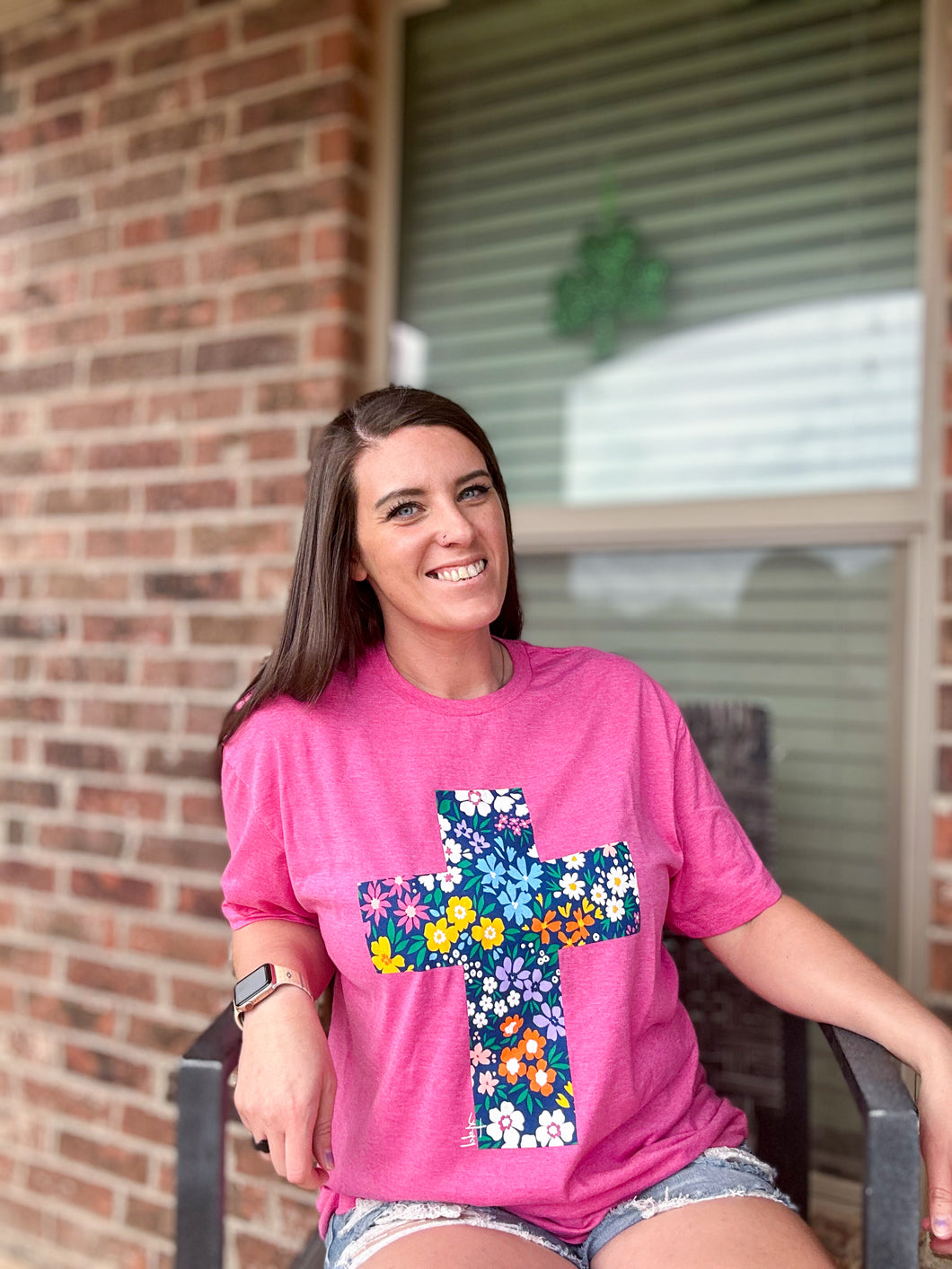 Pink Floral Cross tee